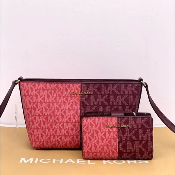 Michael Kors Jet Set Small Two-Tone Logo Crossbody Bag and Wallet Set - Picture 1 of 16